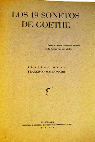 Los 19 sonetos de Goethe / Johann Wolfgang von Goethe